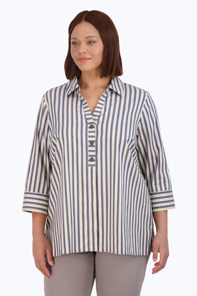 Andie Plus Non-Iron Navy Stripe Shirt