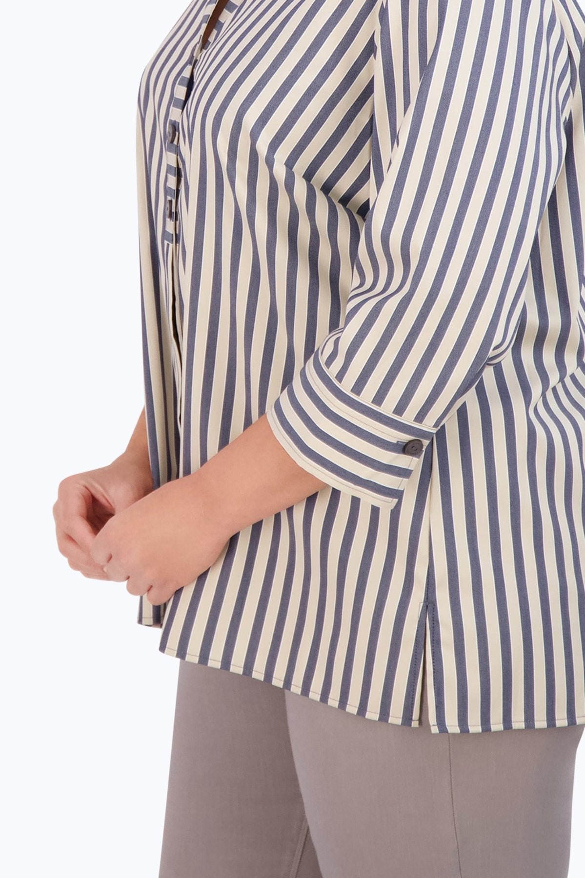 Andie Plus Non-Iron Navy Stripe Shirt