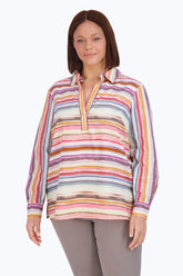 Sophia Plus No Iron Watercolor Stripe Popover