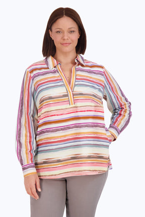 Sophia Plus No Iron Watercolor Stripe Popover