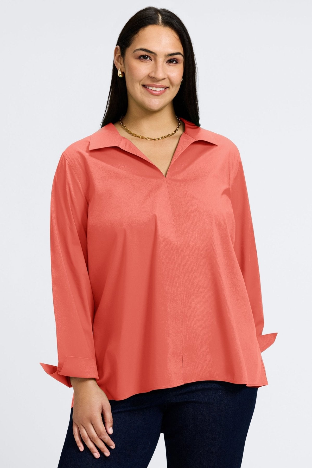 Agnes Plus No Iron Stretch Long Sleeve Popover Shirt