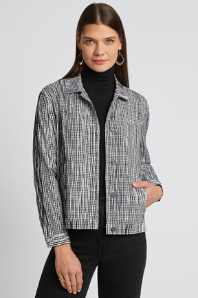 Thelma Mini Gingham Crinkle Jean Jacket