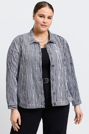 Thelma Plus Mini Gingham Crinkle Jean Jacket