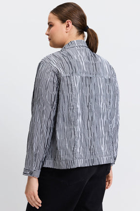 Thelma Plus Mini Gingham Crinkle Jean Jacket