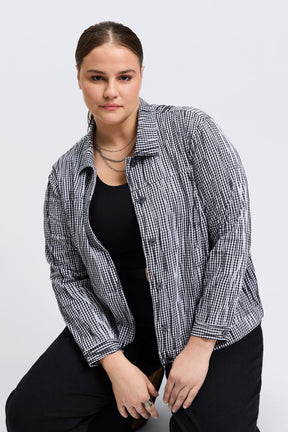 Thelma Plus Mini Gingham Crinkle Jean Jacket