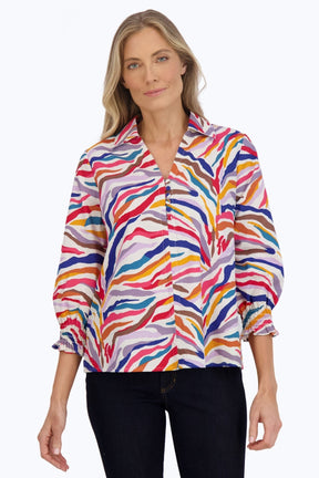 Alexis Colorful Zebra 3/4 Sleeve Popover Shirt