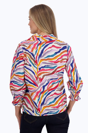 Alexis Colorful Zebra 3/4 Sleeve Popover Shirt