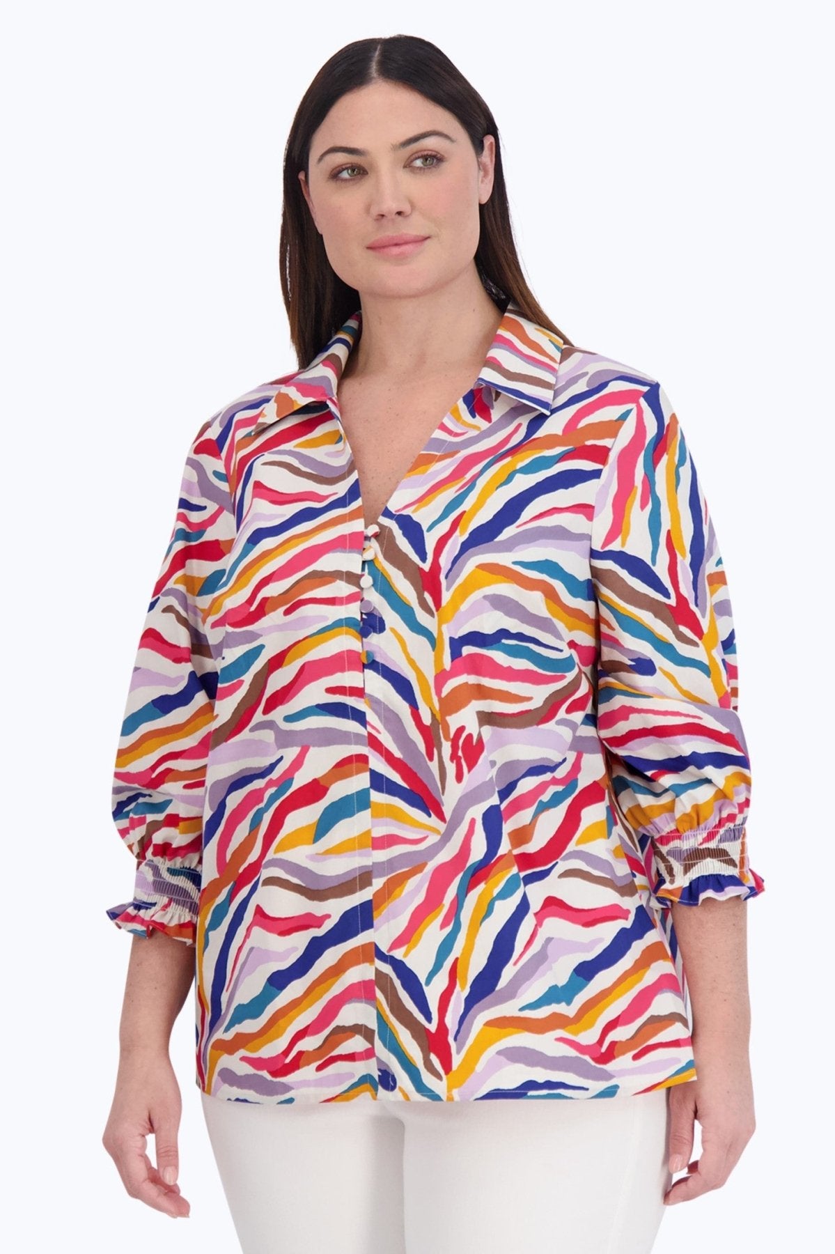 Alexis Plus Colorful Zebra 3/4 Sleeve Popover Shirt