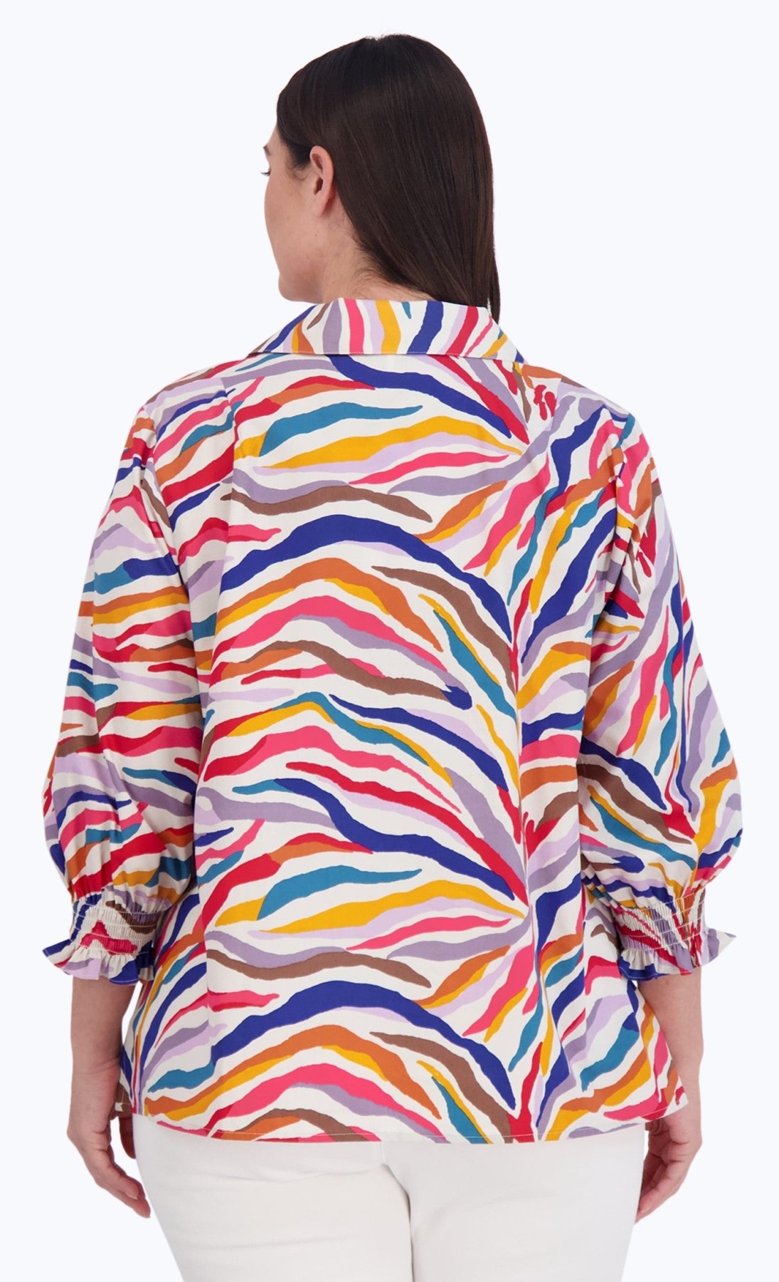 Alexis Plus Colorful Zebra 3/4 Sleeve Popover Shirt