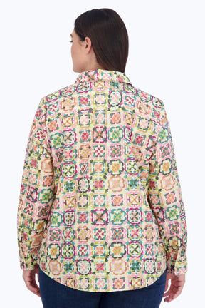 Zoey Plus No Iron Watercolor Tile Shirt