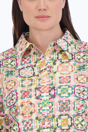 Zoey Plus No Iron Watercolor Tile Shirt