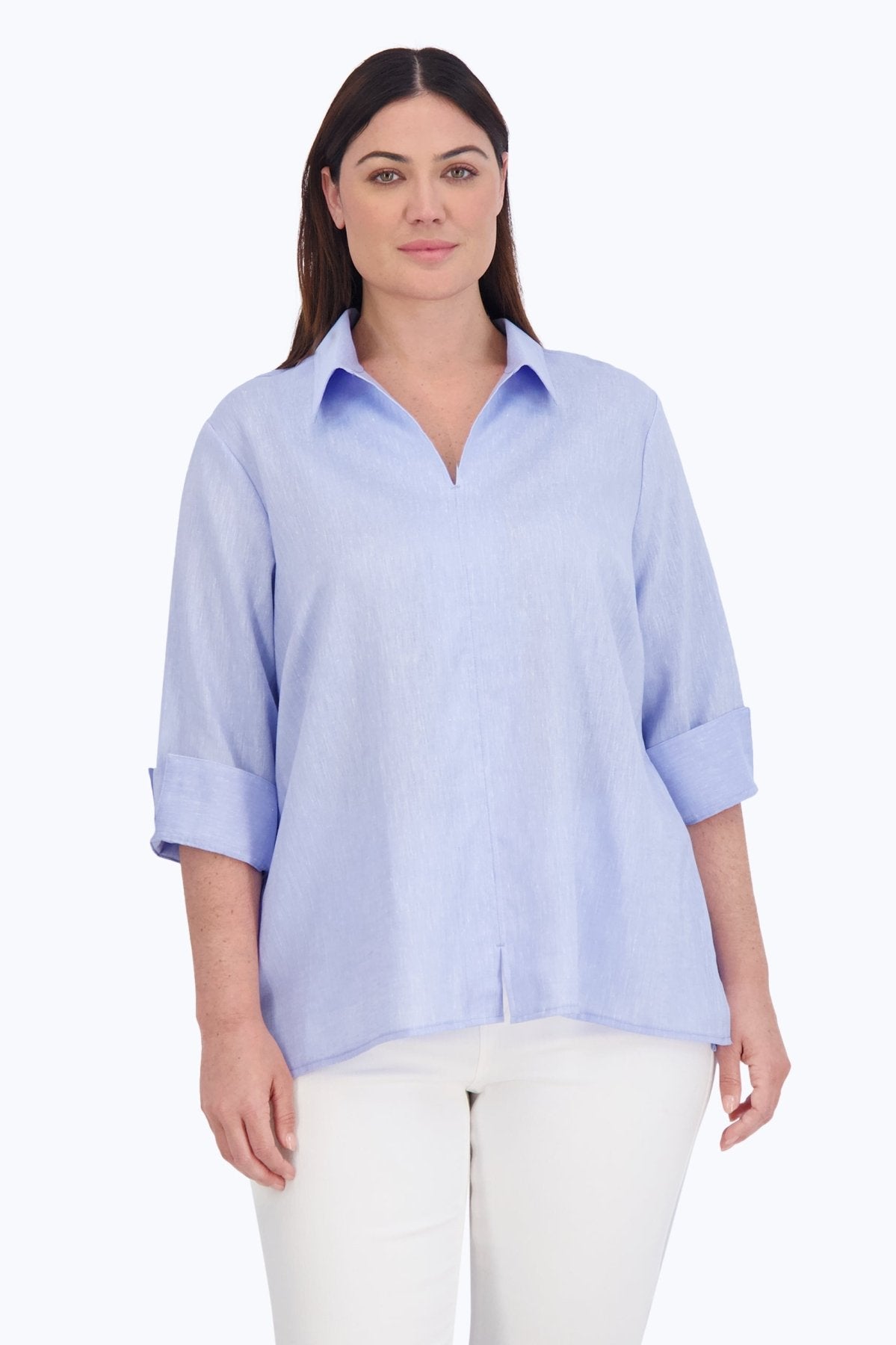 Agnes Plus Easy Care Solid Linen Popover Shirt