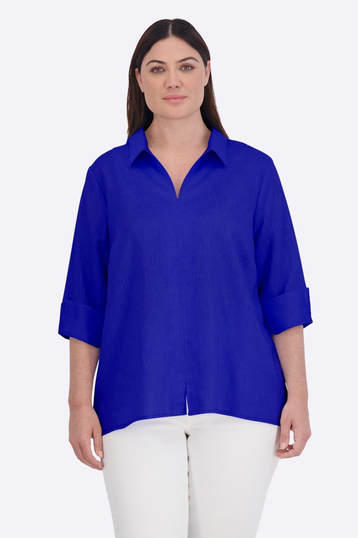 Agnes Plus Easy Care Solid Linen Popover Shirt