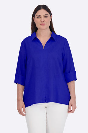 Agnes Plus Easy Care Solid Linen Popover Shirt