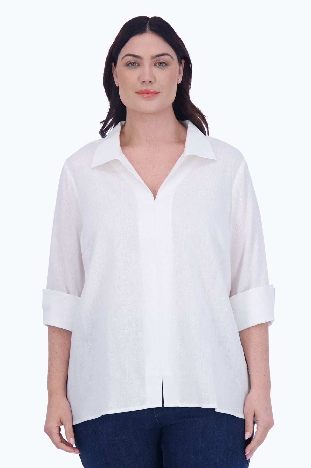 Agnes Plus Easy Care Solid Linen Popover Shirt