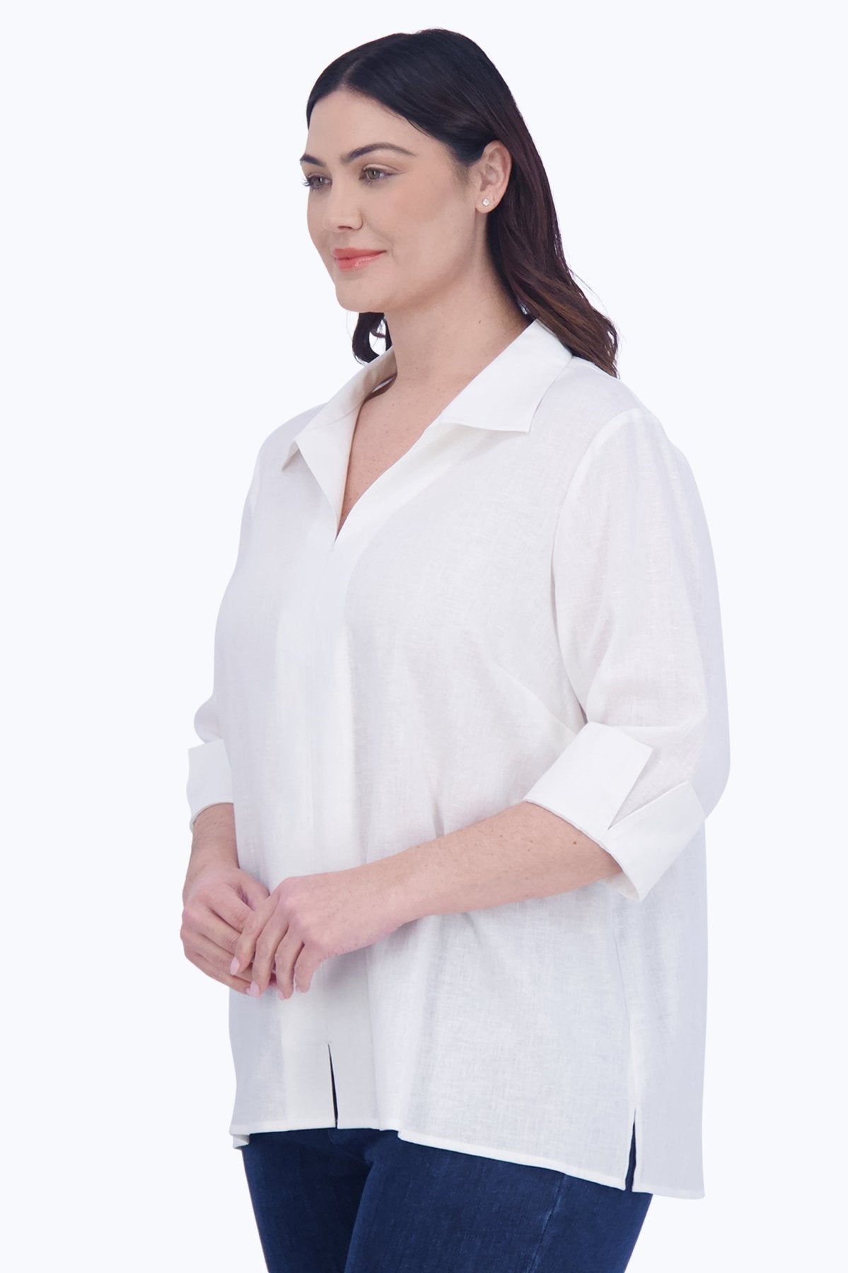 Agnes Plus Easy Care Solid Linen Popover Shirt