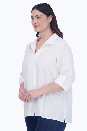 Agnes Plus Easy Care Solid Linen Popover Shirt