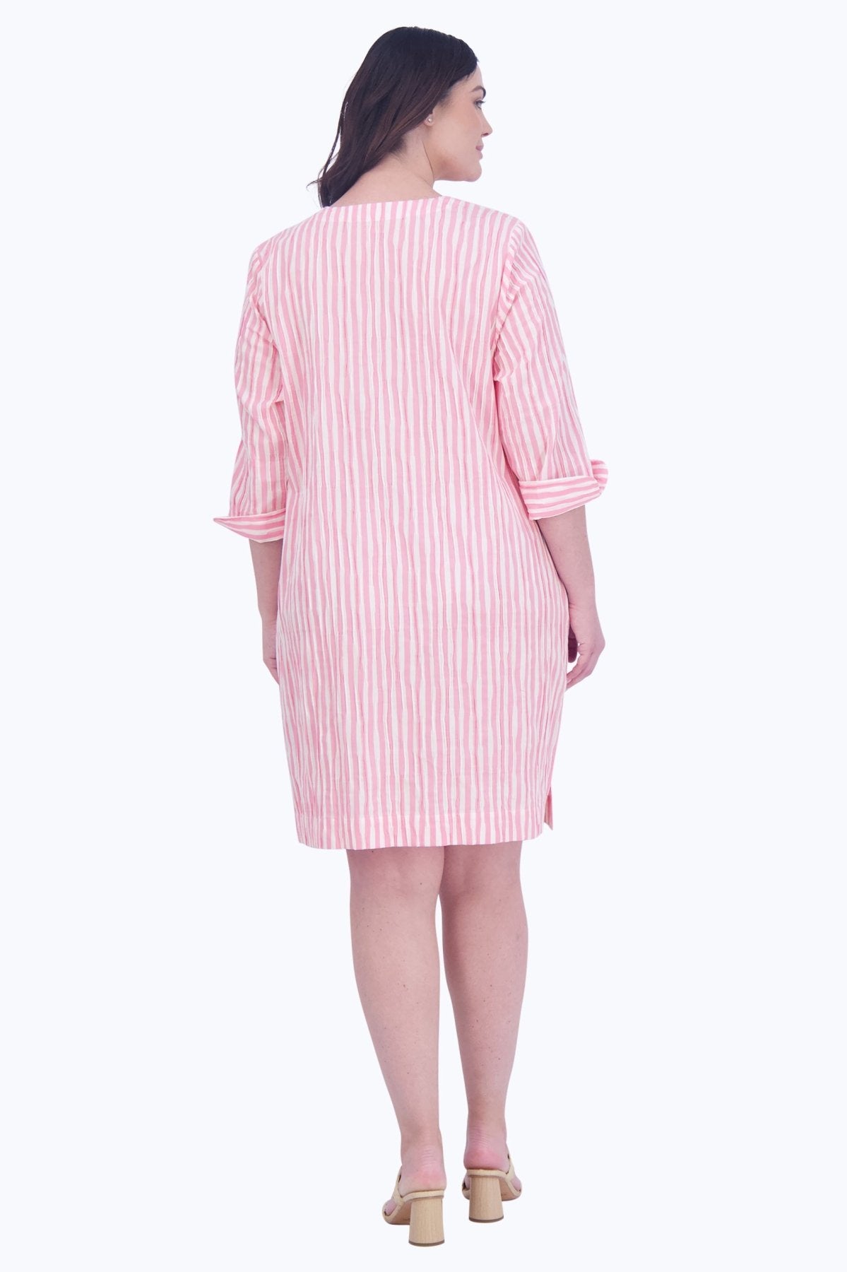 Vena Plus Crinkle Stripe 3/4 Sleeve Dress