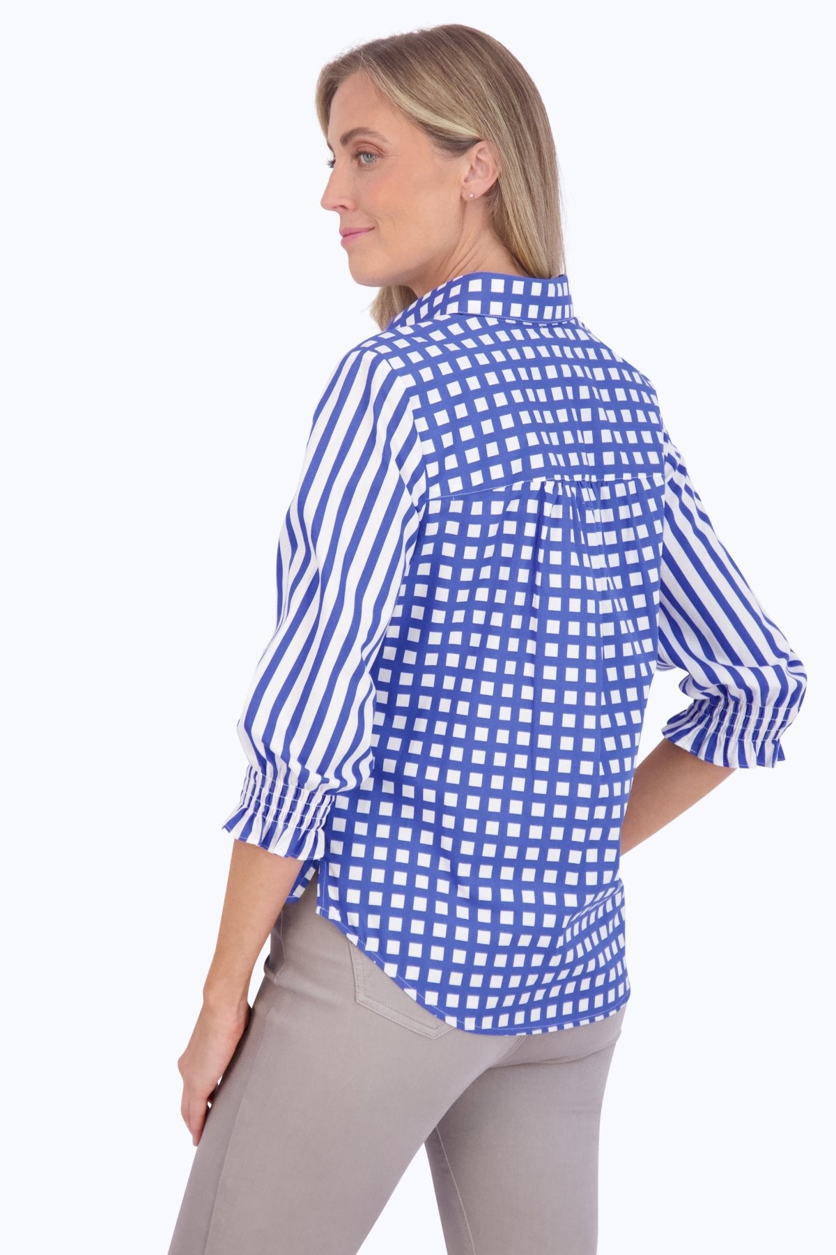 Olivia No Iron Gingham Stripe Combo Shirt