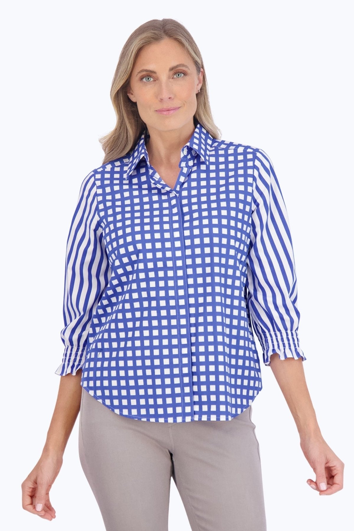 Olivia No Iron Gingham Stripe Combo Shirt