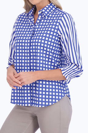 Olivia No Iron Gingham Stripe Combo Shirt