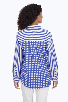 Meghan No Iron Gingham Stripe Combo Shirt