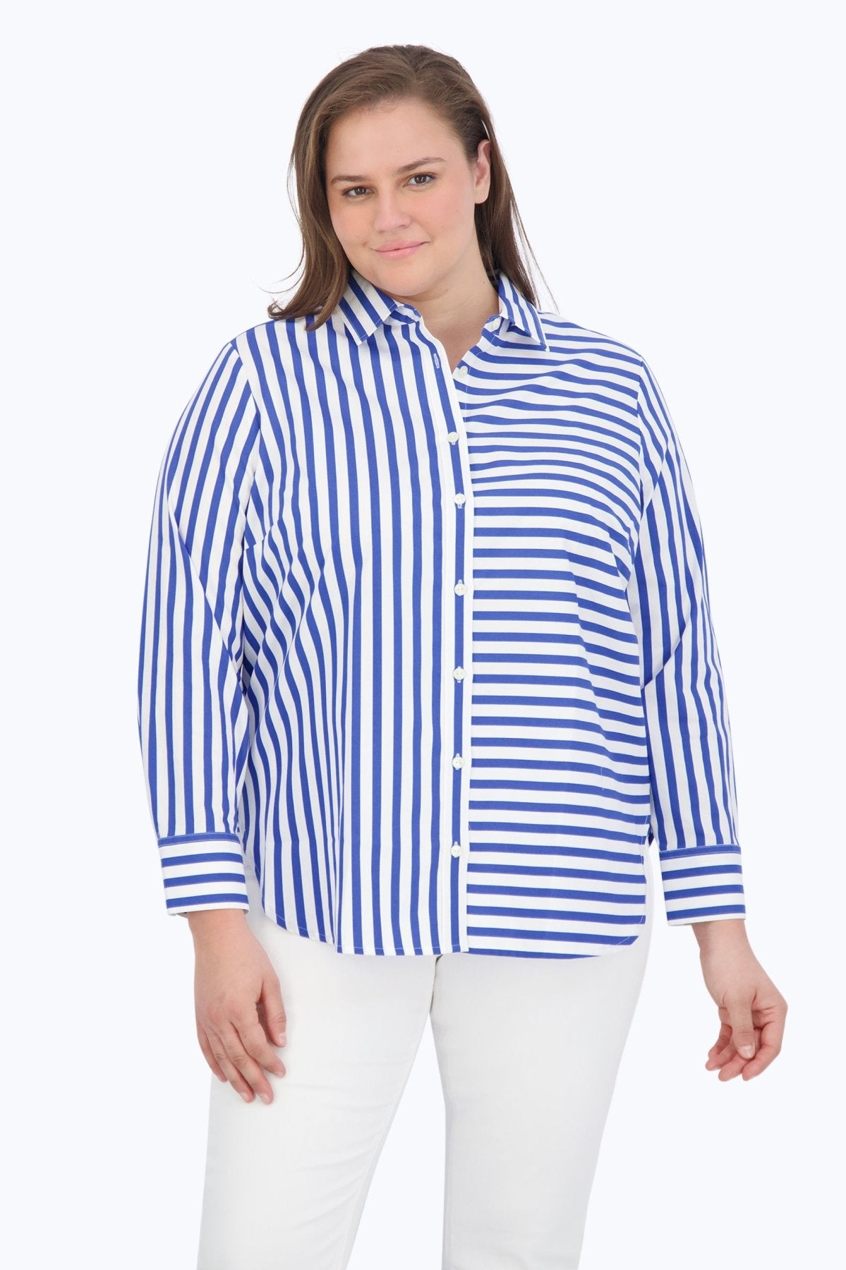 Meghan Plus No Iron Gingham Stripe Combo Shirt