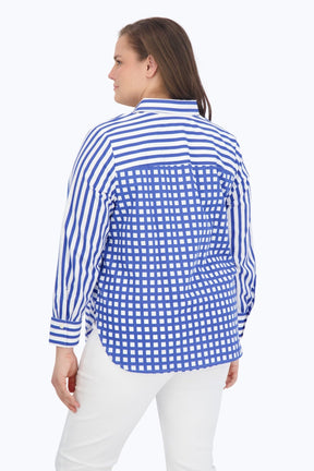 Meghan Plus No Iron Gingham Stripe Combo Shirt