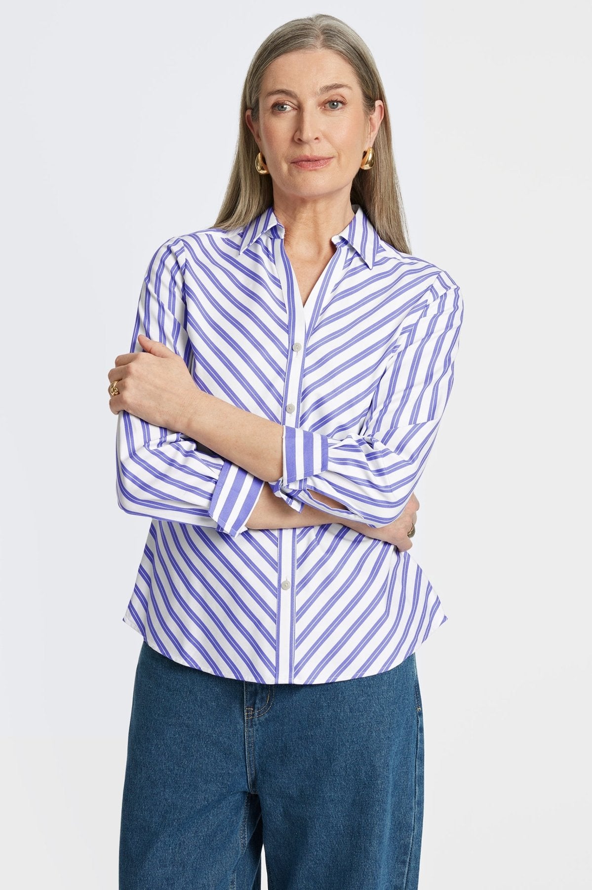 Mary No Iron Stretch Stripe Long Sleeve Shirt