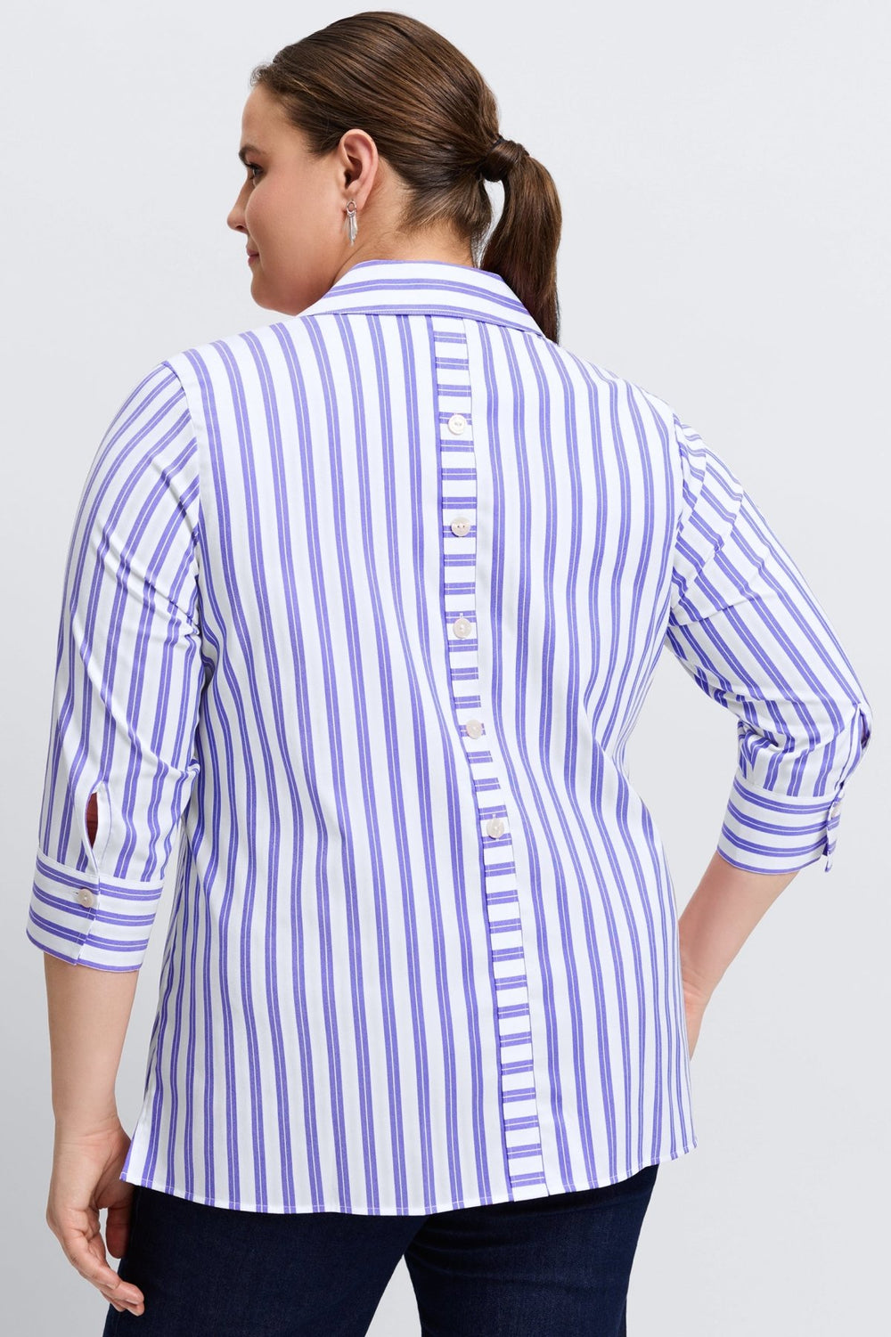 Pamela Plus Essential Stretch No Iron Stripe Shirt- Foxcroft