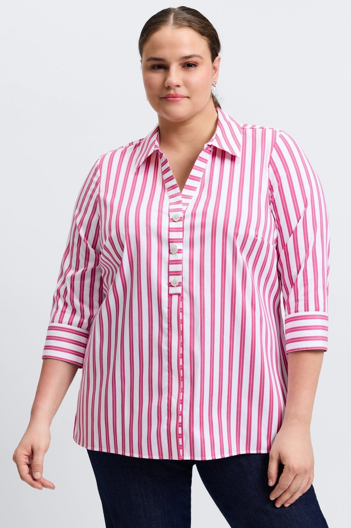 Pamela Plus Essential Stretch No Iron Stripe Shirt