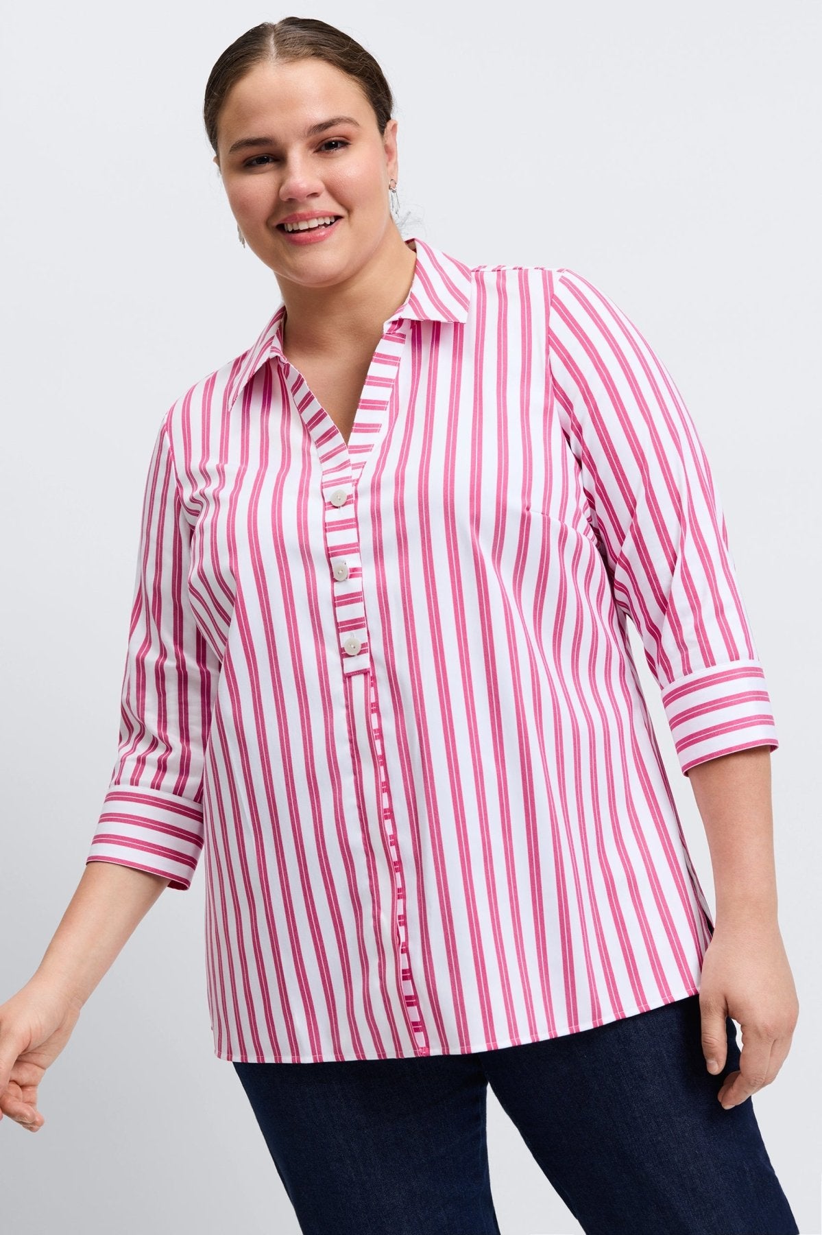 Pamela Plus Essential Stretch No Iron Stripe Shirt