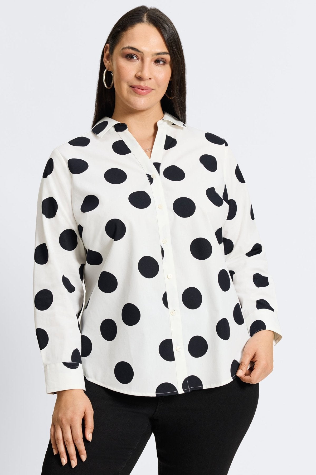 Mary Plus No Iron Black & White Dot Shirt