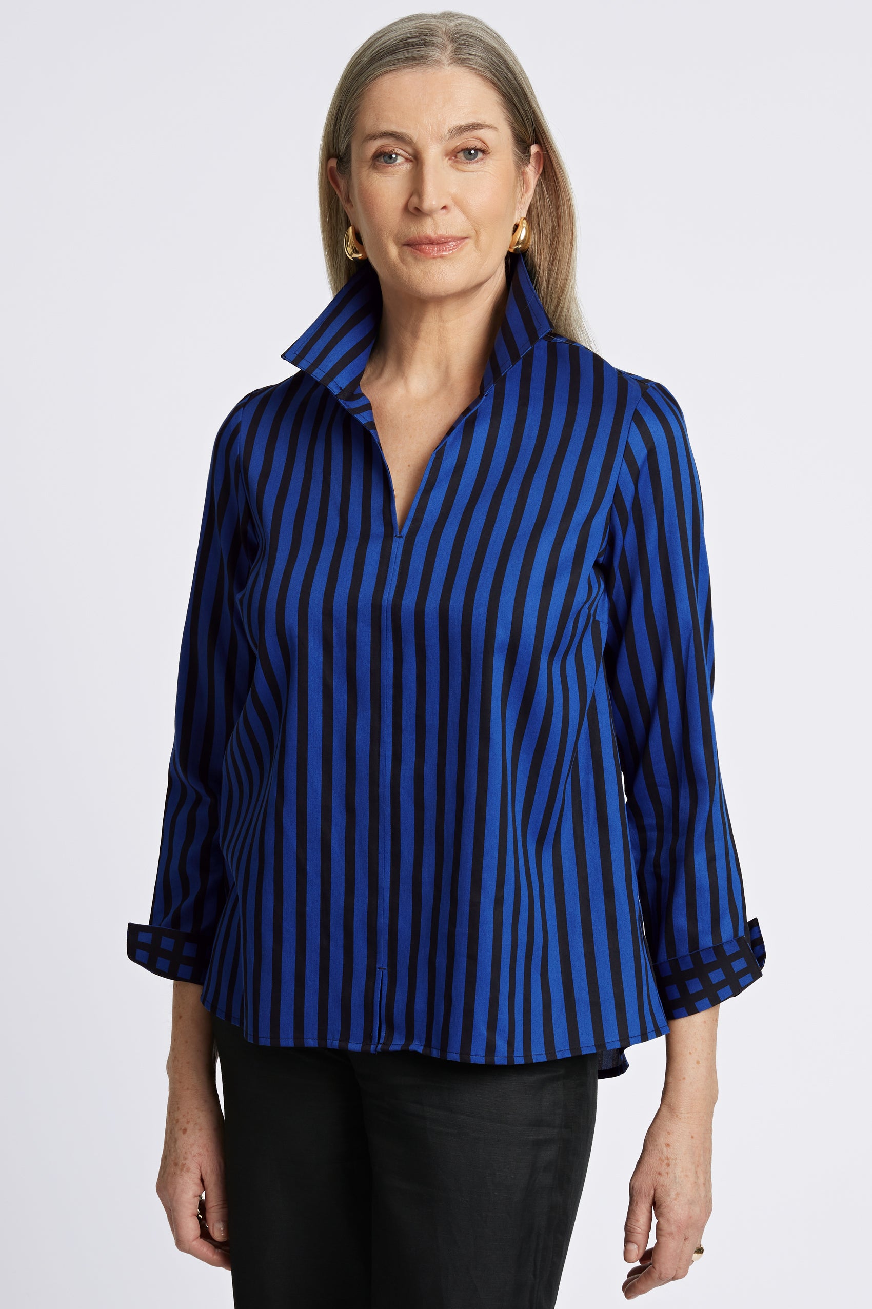 Agnes Stripe & Gingham Long Sleeve Popover Shirt