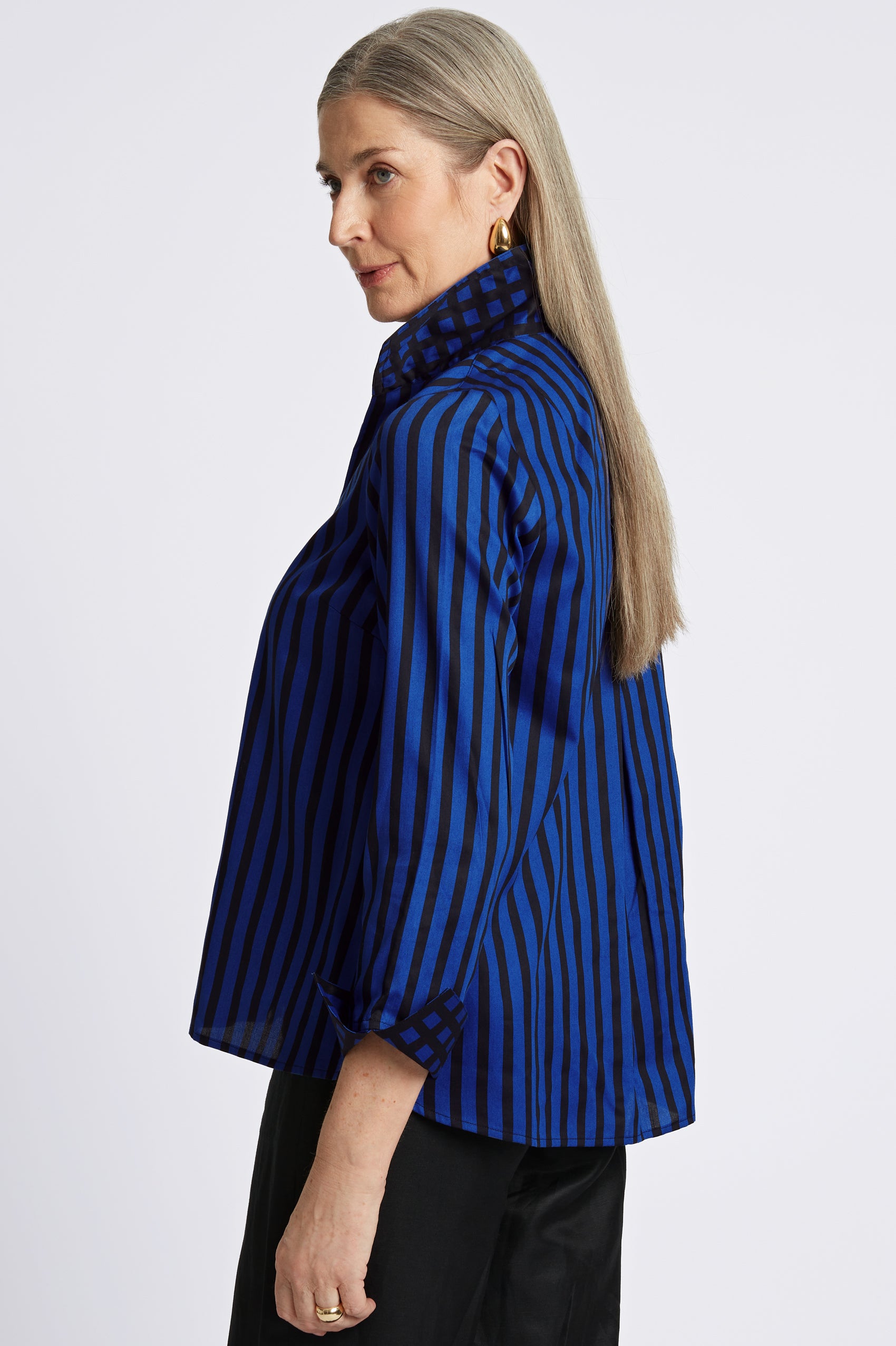 Agnes Stripe & Gingham Long Sleeve Popover Shirt