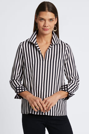 Agnes Stripe & Gingham Long Sleeve Popover Shirt