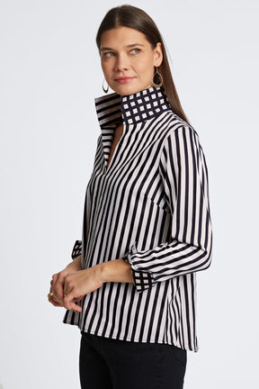 Agnes Stripe & Gingham Long Sleeve Popover Shirt