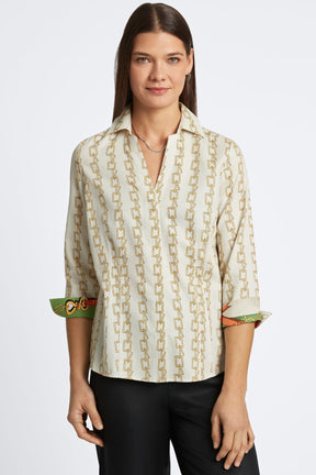 Taylor No Iron Chain Stripe Print Shirt