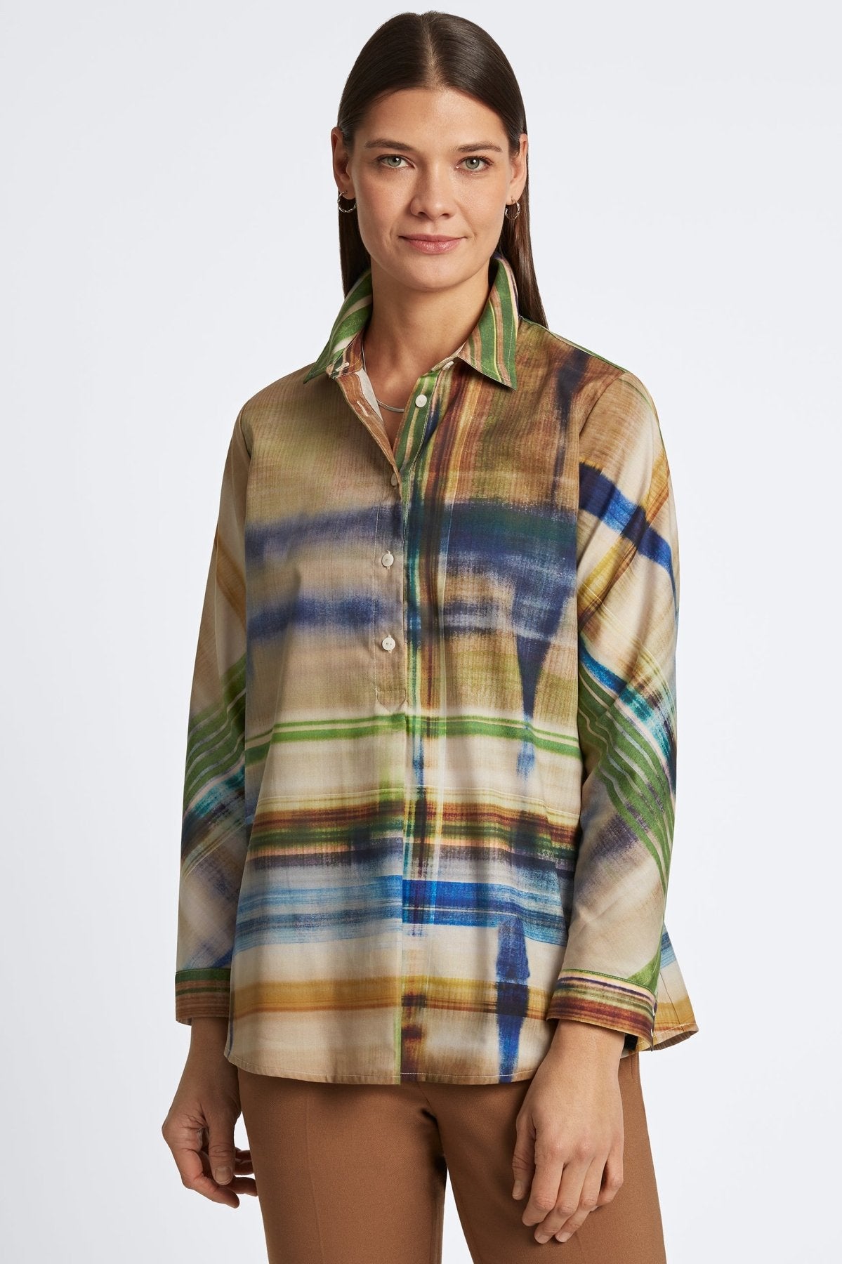 Delia No Iron Painterly Plaid Shirt