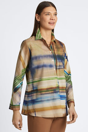 Delia No Iron Painterly Plaid Shirt