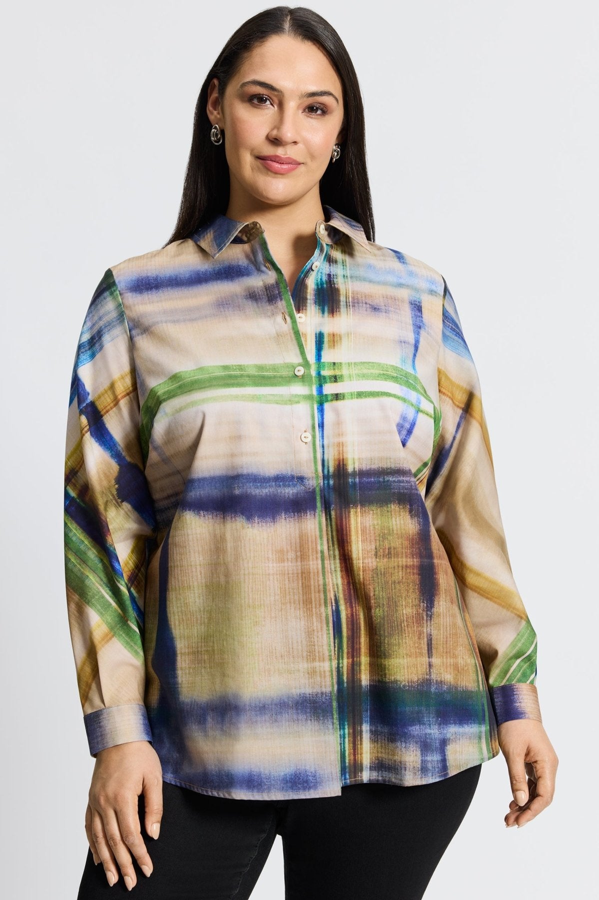 Delia Plus No Iron Painterly Plaid Shirt