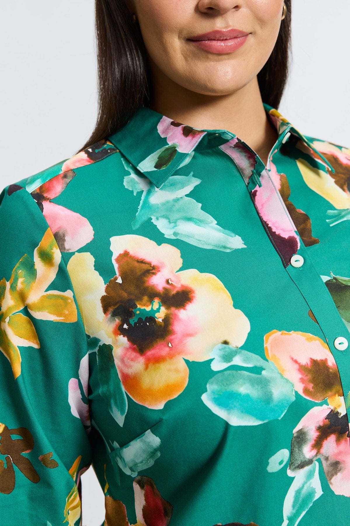 Zoey Plus No Iron Watercolor Floral Shirt