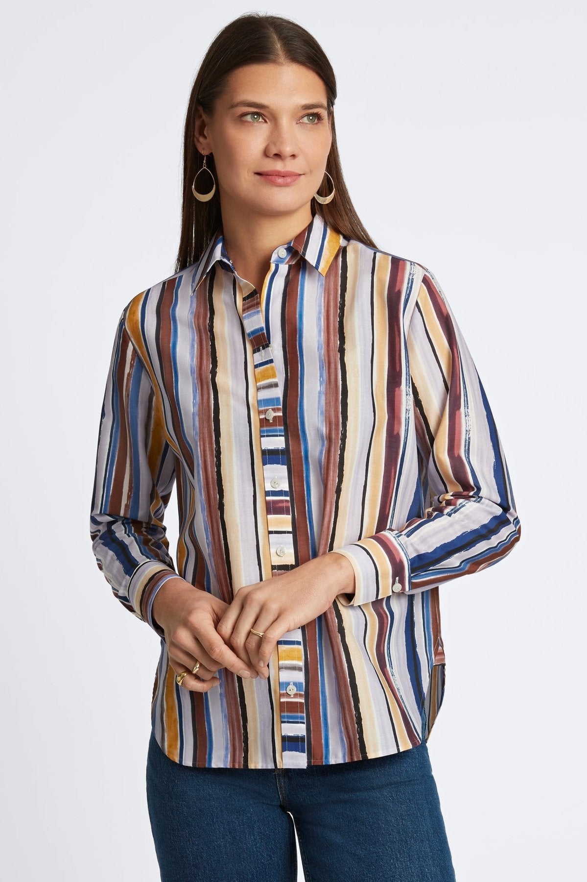 Meghan No Iron Watercolor Stripe Shirt