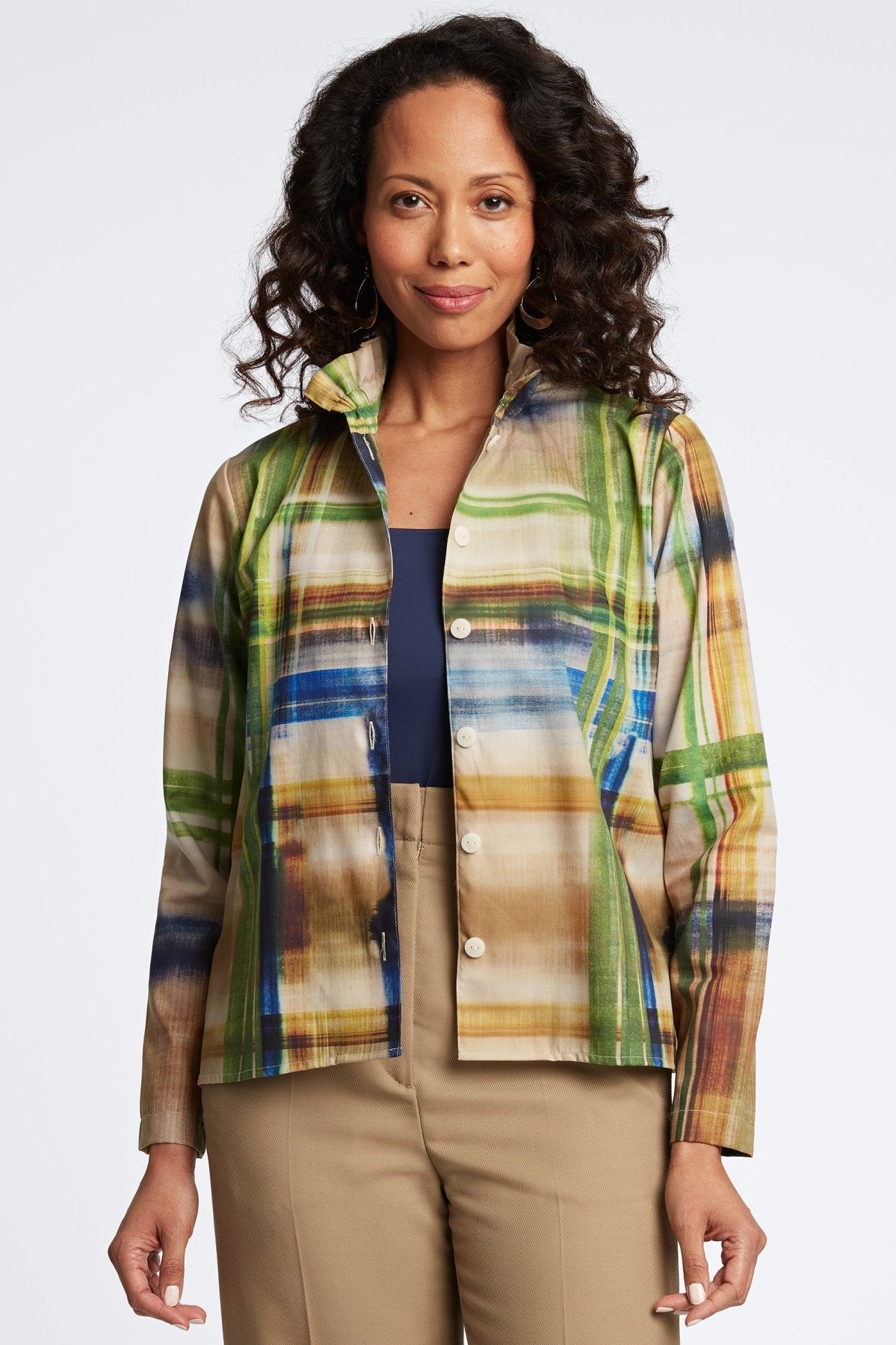 Carolina Painterly Plaid Shirt Jacket