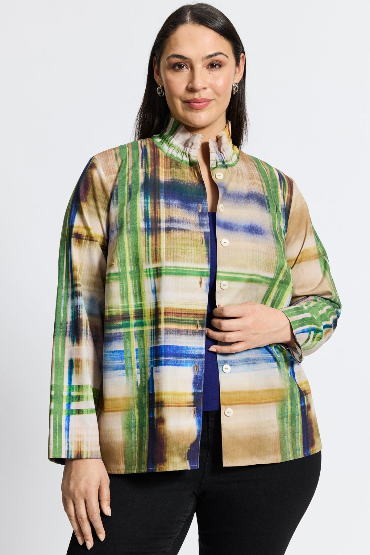 Carolina Plus Painterly Plaid Shirt Jacket