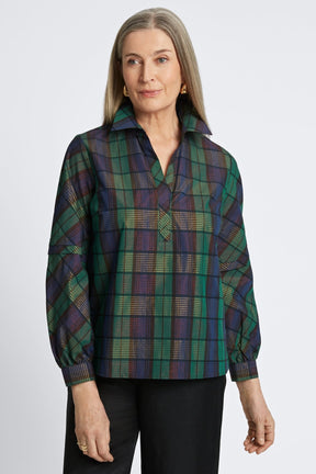 Frankie No Iron Metallic Plaid Popover