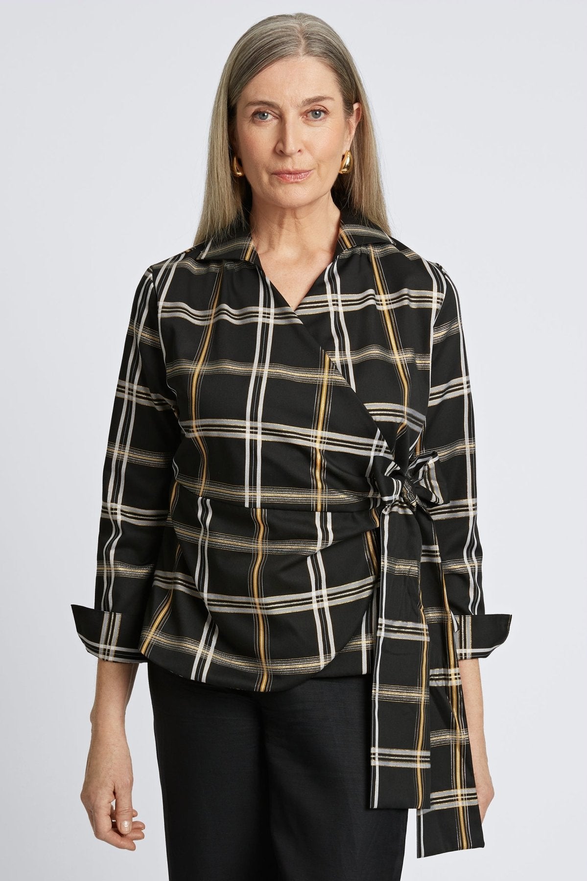 Salina No Iron Gold & Silver Lurex Plaid Shirt