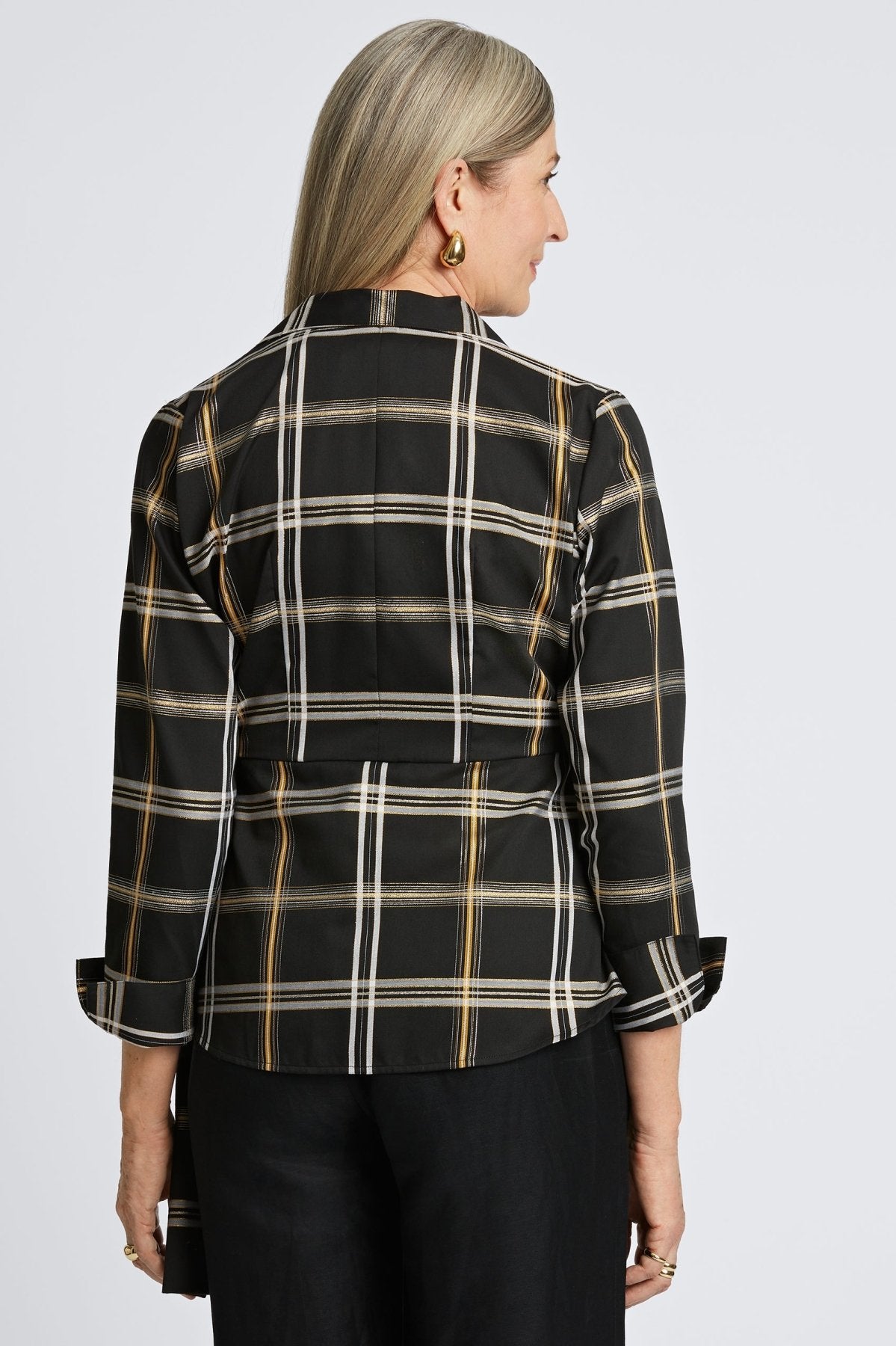 Salina No Iron Gold & Silver Lurex Plaid Shirt