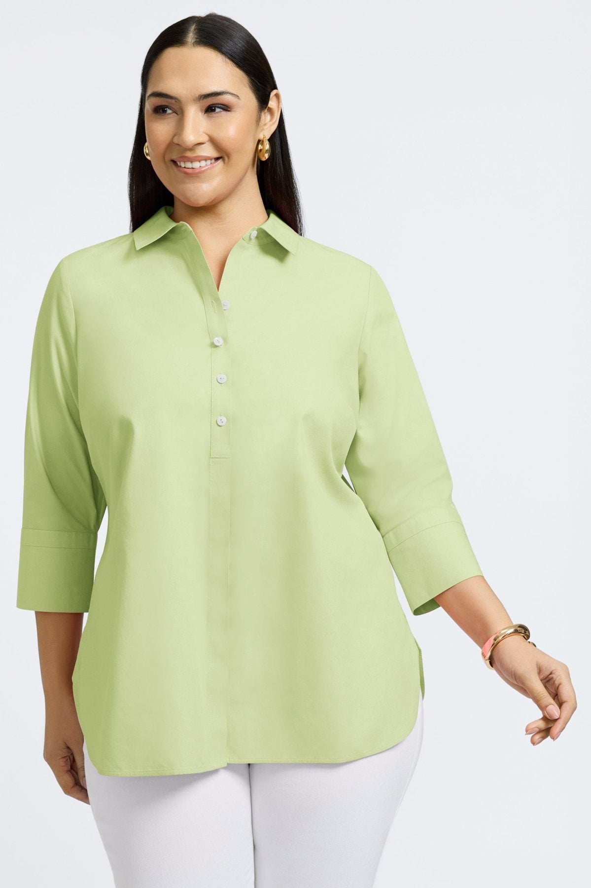 Madison Plus No Iron Pinpoint 3/4 Sleeve Tunic