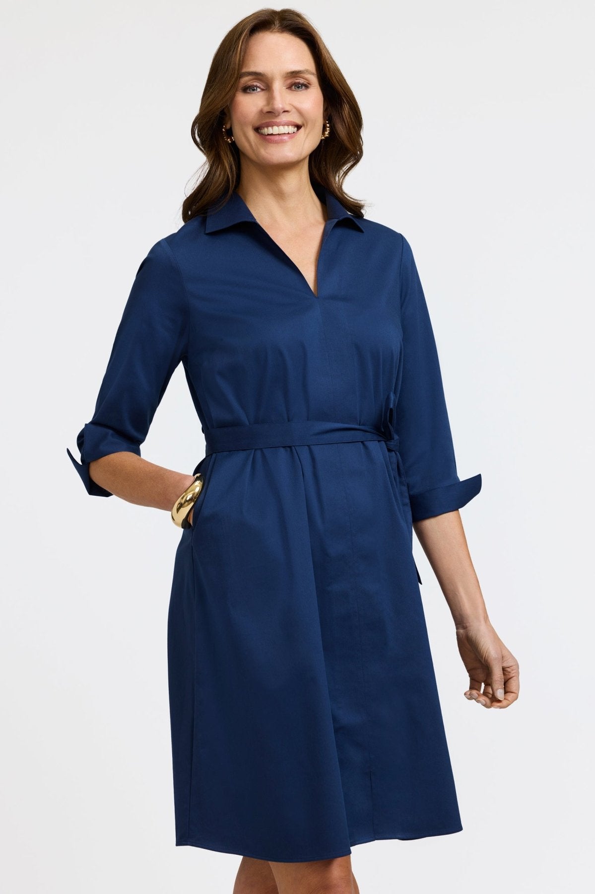 Agnes Stretch Matte Sateen 3/4 Sleeve Dress